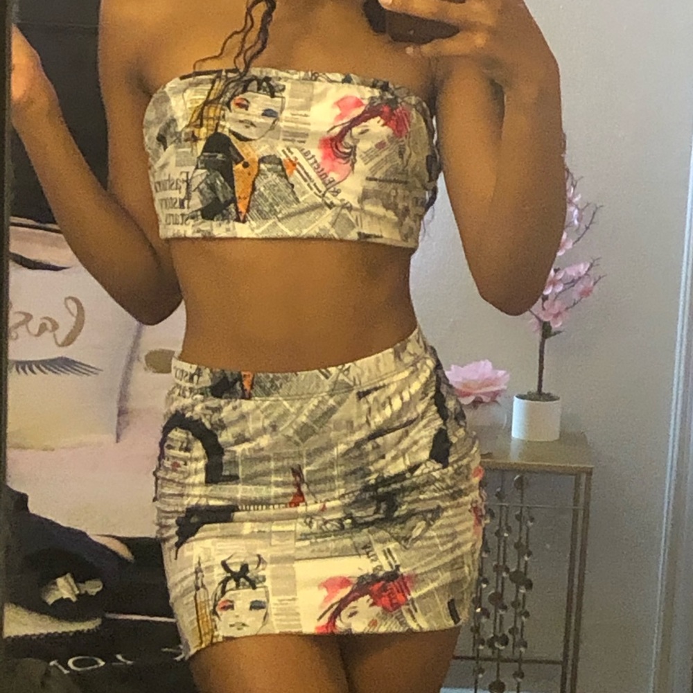 Magazine print skirt set